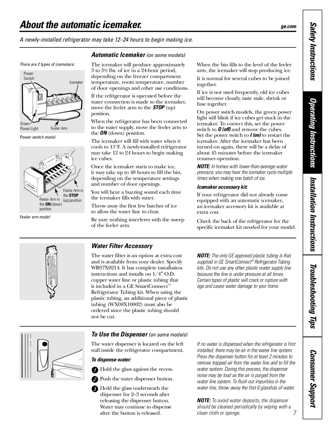 GE 197D3354P013, WX08X10015 About the automatic icemaker, Safety, Troubleshooting Tips, Automatic Icemaker on some models 