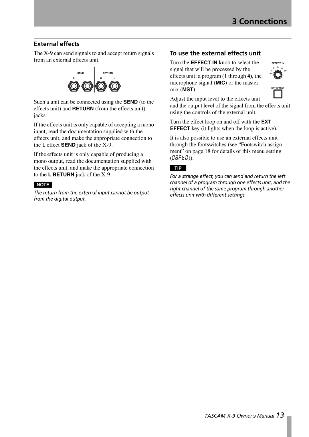 GE X-9 owner manual External effects, To use the external effects unit 