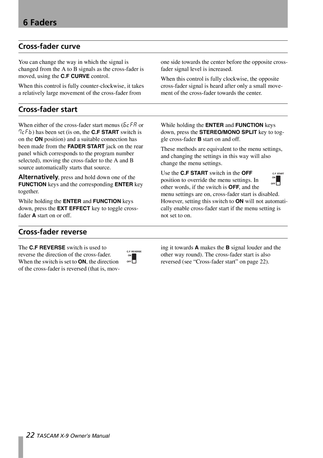 GE X-9 owner manual Cross-fader curve, Cross-fader start, Cross-fader reverse 