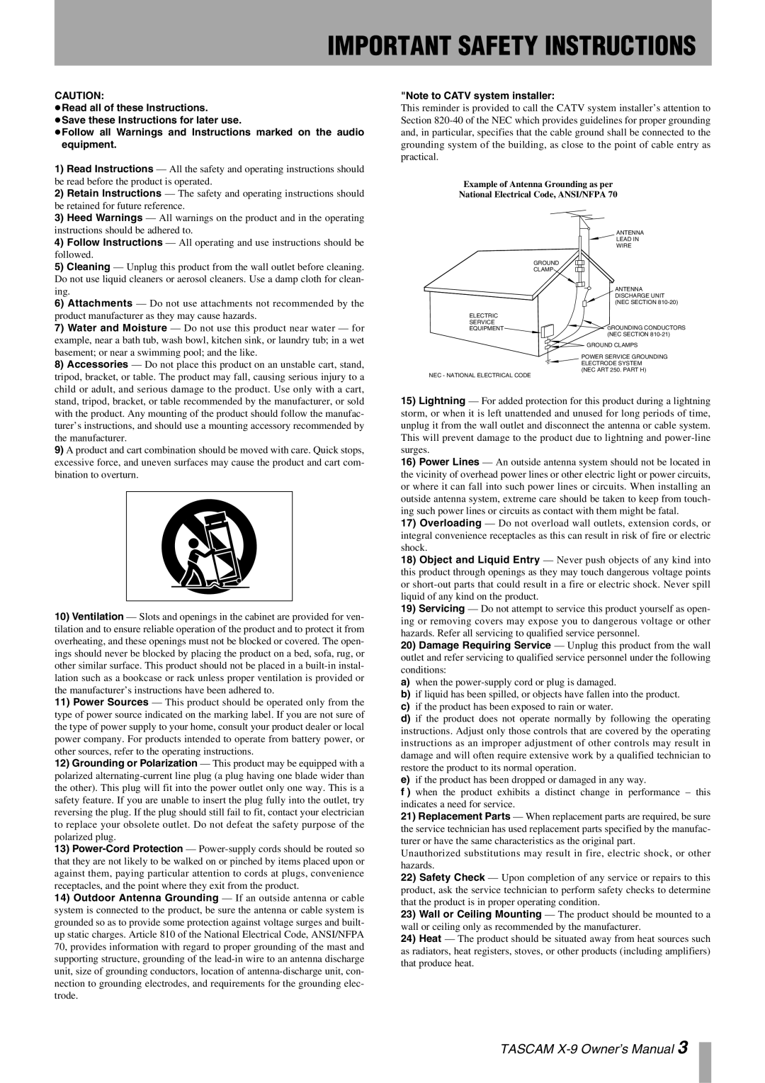 GE X-9 owner manual Important Safety Instructions 