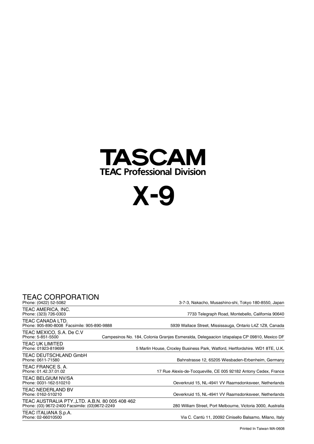 GE X-9 owner manual Teac Corporation 