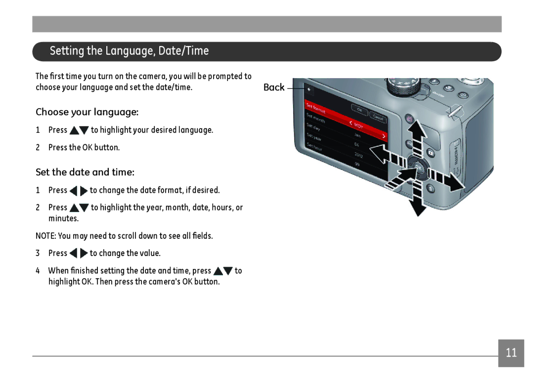 GE DSC-X2600-BK-US-1 user manual Setting the Language, Date/Time, Choose your language, Set the date and time 