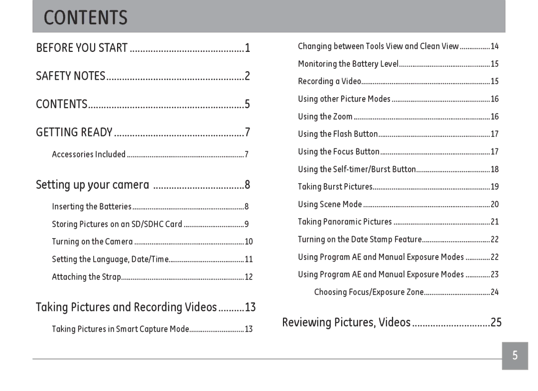 GE DSC-X2600-BK-US-1 user manual Contents 