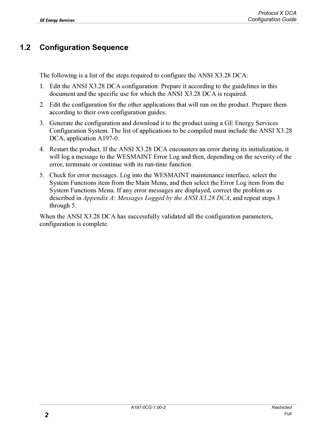 GE X3.28 manual Configuration Sequence 