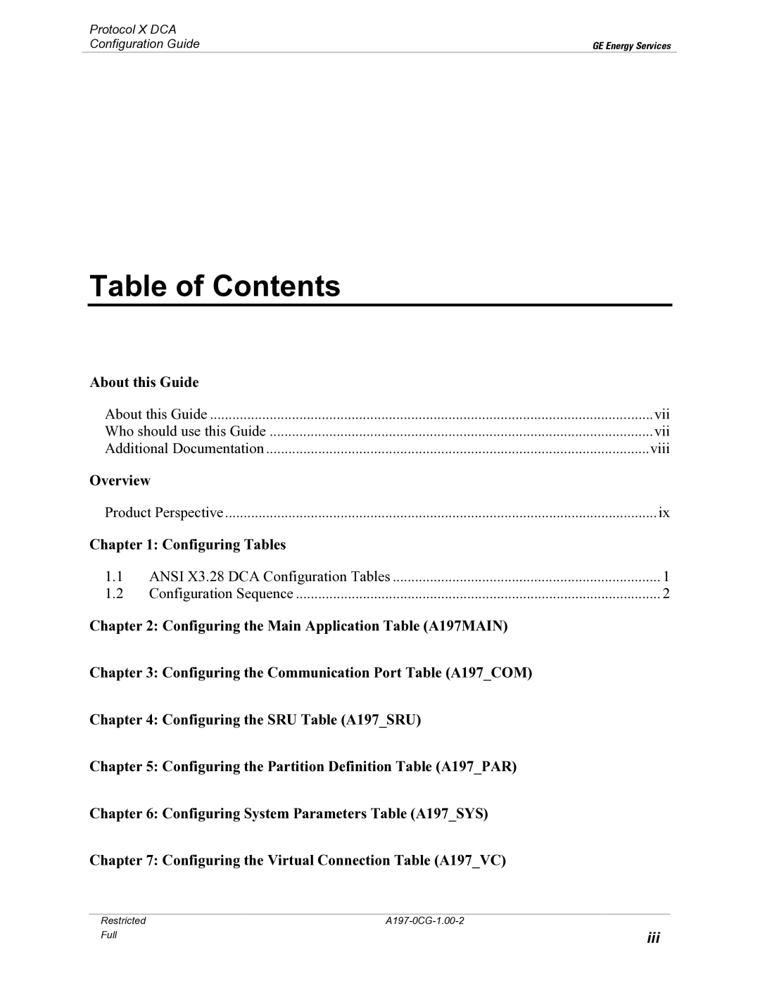 GE X3.28 manual Table of Contents 