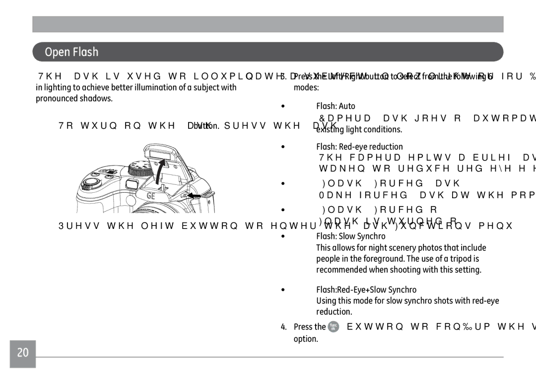 GE X500-BK user manual Open Flash,  ODVKRUFHG¾DVK 