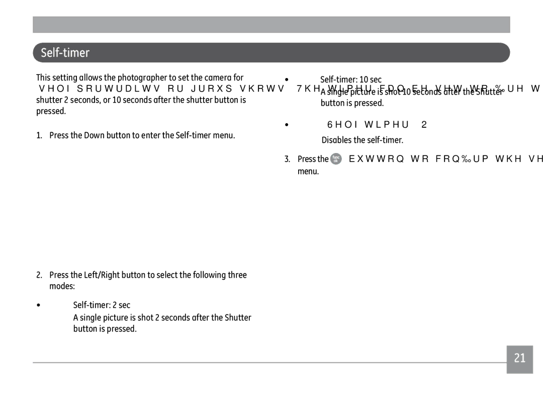 GE X500-BK user manual Self-timer 