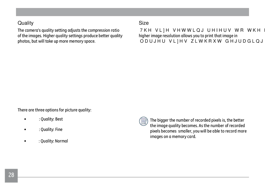 GE X500-BK user manual Quality, Size 