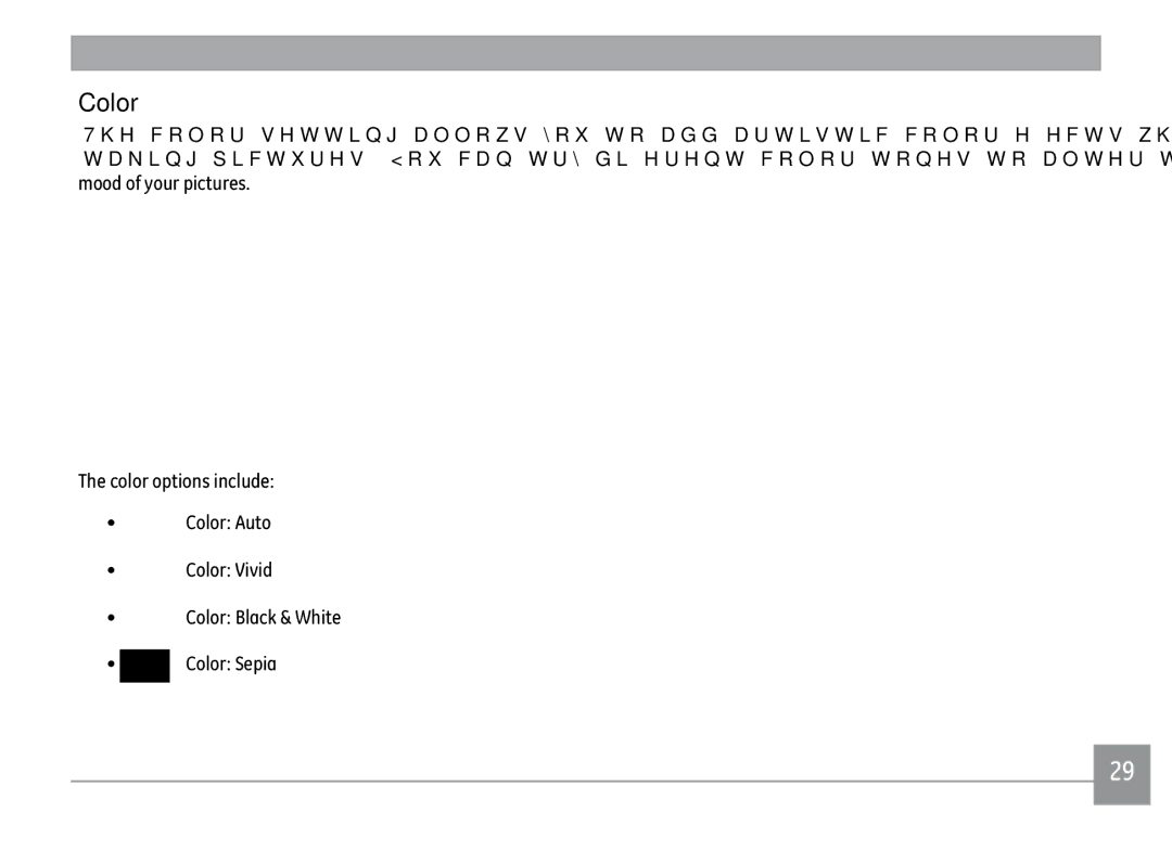 GE X500-BK user manual Color 