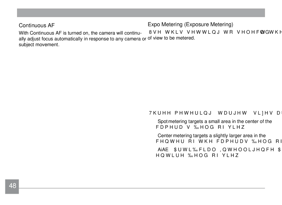 GE X500-BK Continuous AF, Expo Metering Exposure Metering, Fdphud V½HOGRIYLHZ, FHQWHURIWKHFDPHUDV½HOGRIYLHZ 