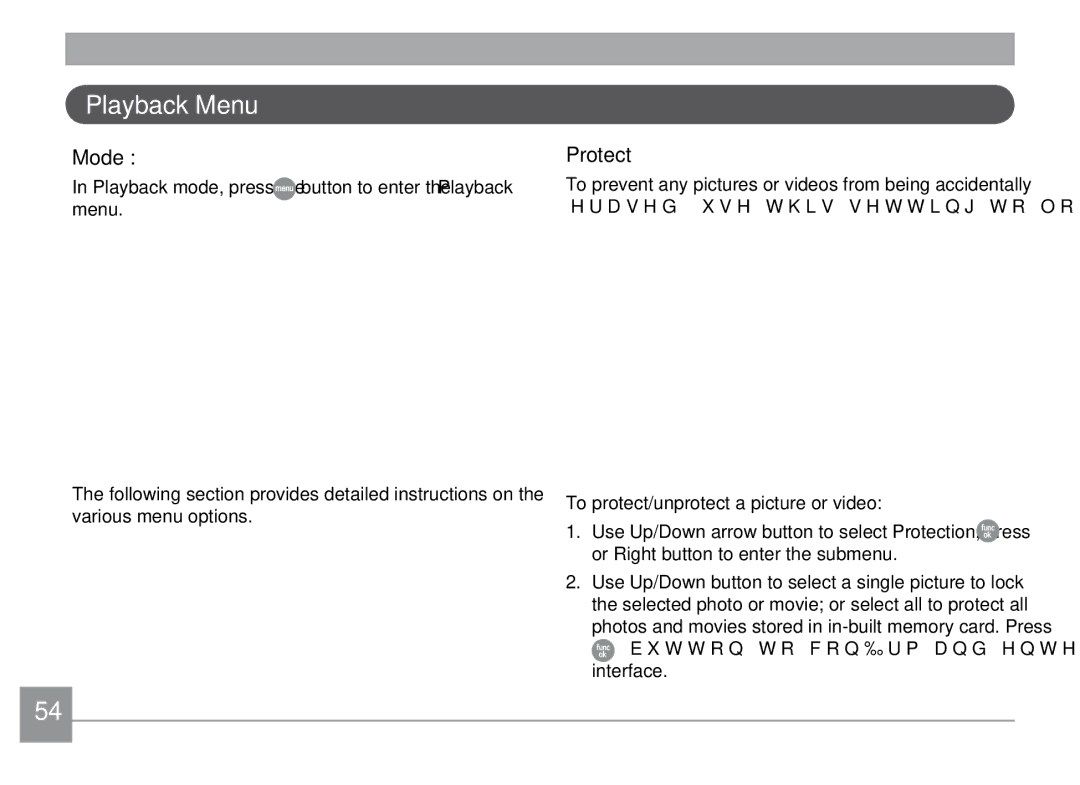 GE X500-BK user manual Playback Menu, Protect, Photos and movies stored in in-built memory card. Press 