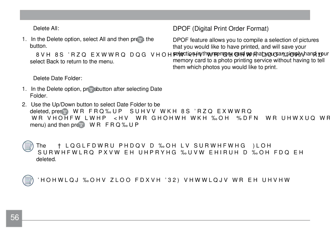 GE X500-BK user manual Dpof Digital Print Order Format, Delete All, Delete option, select All and then press the button 