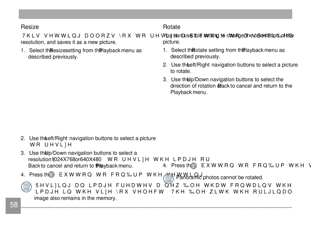 GE X500-BK user manual Resize, Rotate, WrUhvlh 