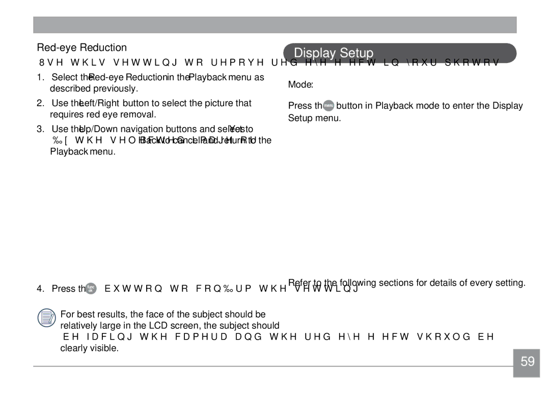 GE X500-BK user manual Display Setup, Red-eye Reduction, Mode 