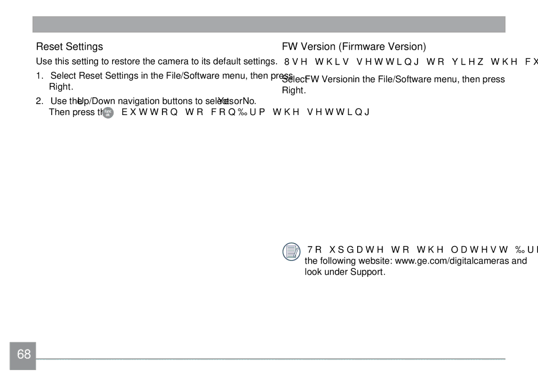 GE X500-BK user manual Reset Settings, FW Version Firmware Version 