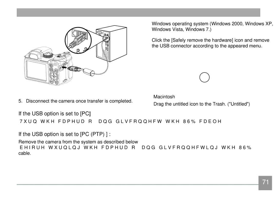 GE X500-BK user manual If the USB option is set to PC PTP, Disconnect the camera once transfer is completed 