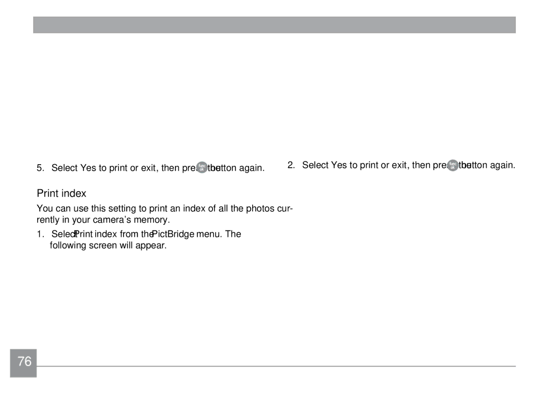 GE X500-BK user manual Print index, Select Yes to print or exit, then press the button again 