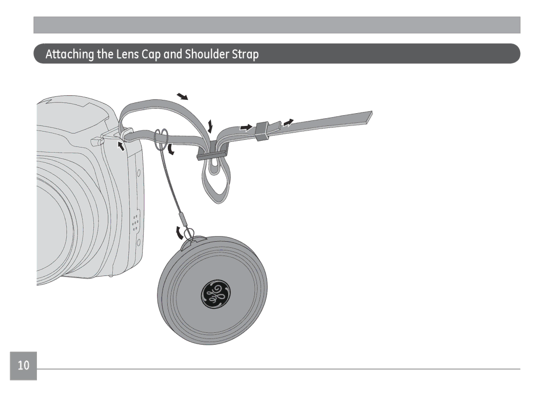 GE DSC-X600-BK-US-1 user manual Attaching the Lens Cap and Shoulder Strap 