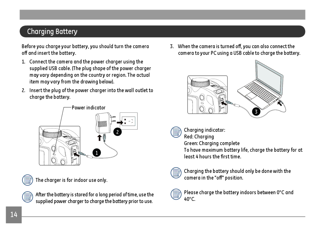 GE DSC-X600-BK-US-1 user manual Charging Battery 