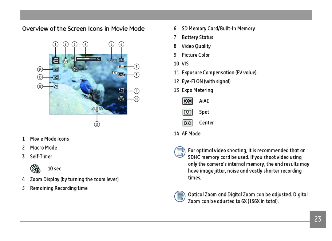 GE DSC-X600-BK-US-1 user manual Overview of the Screen Icons in Movie Mode 