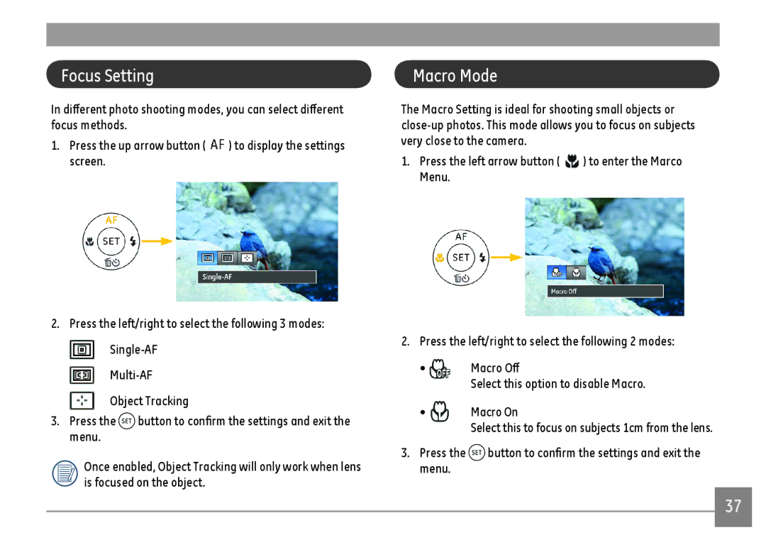 GE DSC-X600-BK-US-1 user manual Focus Setting, Macro Mode 