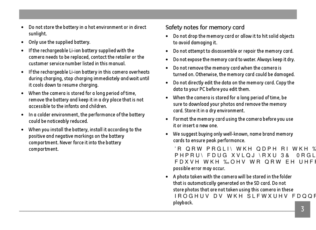 GE DSC-X600-BK-US-1 user manual Safety notes for memory card, Do not expose the memory card to water. Always keep it dry 