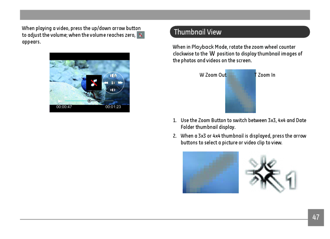 GE DSC-X600-BK-US-1 user manual Thumbnail View, Zoom Out 