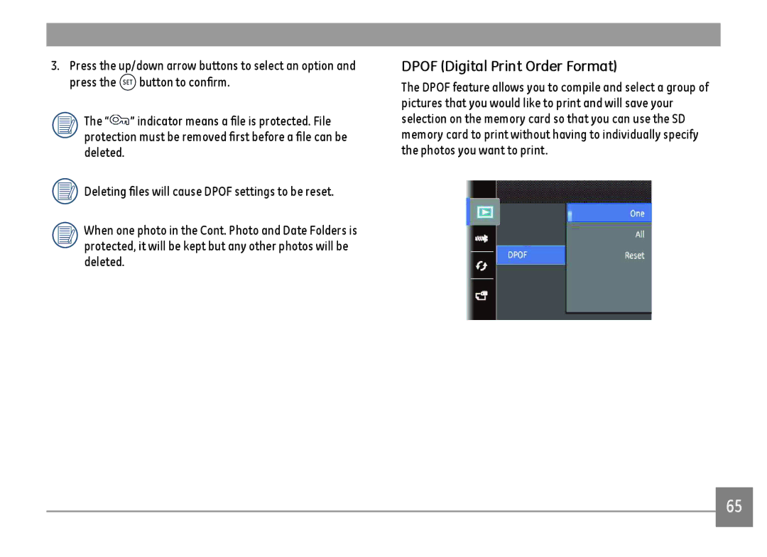 GE DSC-X600-BK-US-1 user manual Dpof Digital Print Order Format 