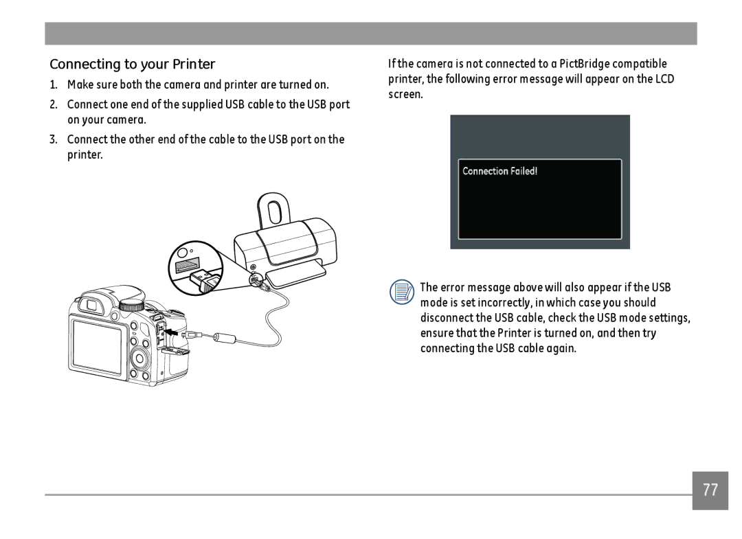 GE DSC-X600-BK-US-1 user manual Connecting to your Printer 