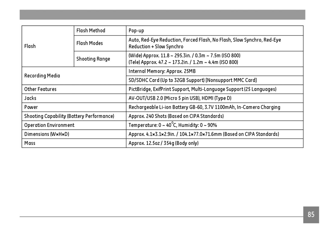 GE DSC-X600-BK-US-1 Flash Method Pop-up Flash Modes, Reduction + Slow Synchro, Approx Shots Based on Cipa Standards 