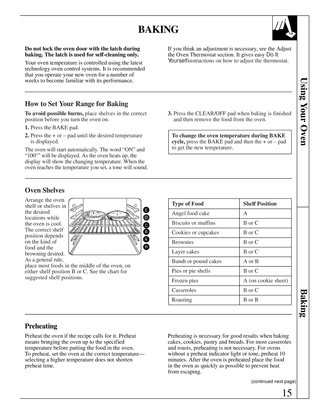 GE XL44 installation instructions How to Set Your Range for Baking, Preheating 