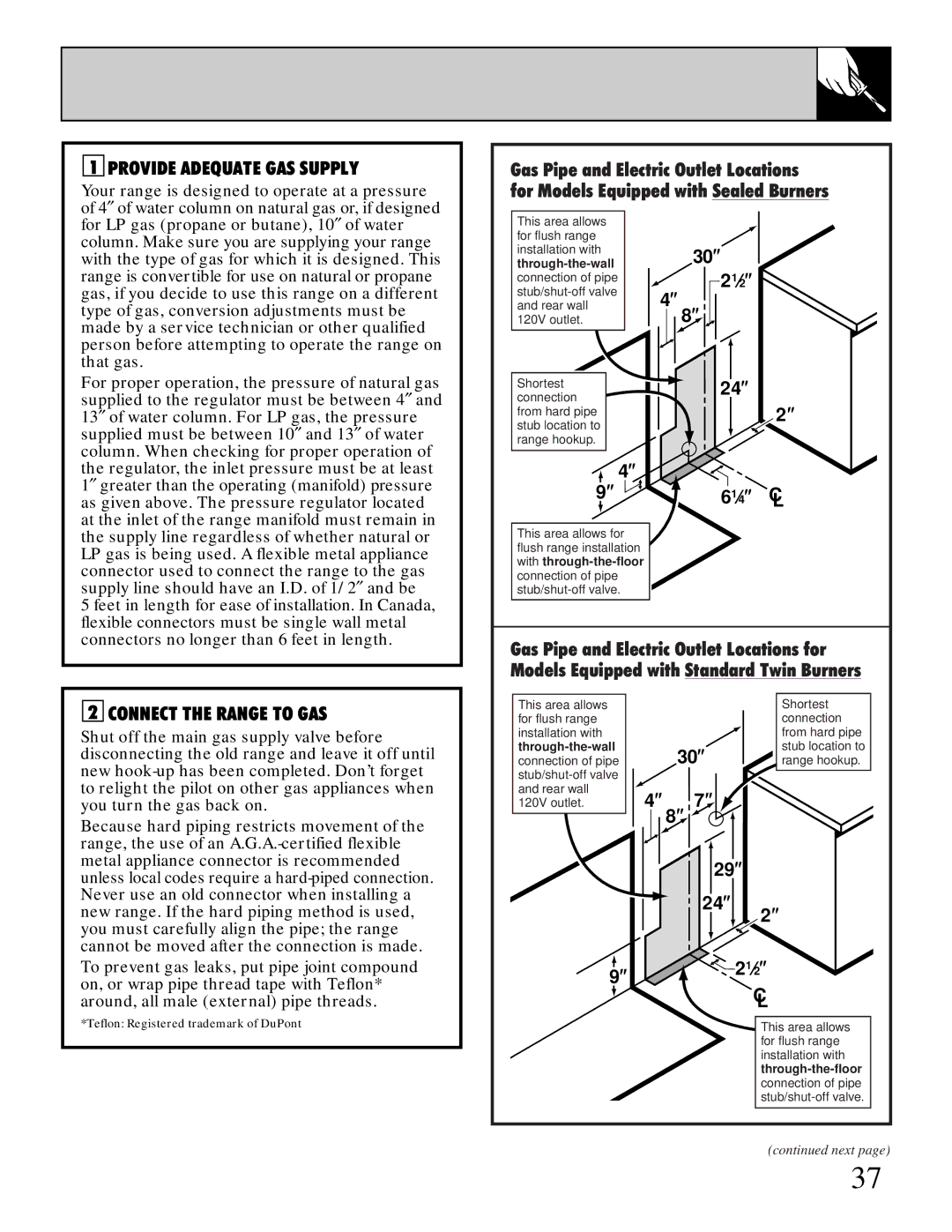 GE XL44 installation instructions Provide Adequate GAS Supply, Connect the Range to GAS 