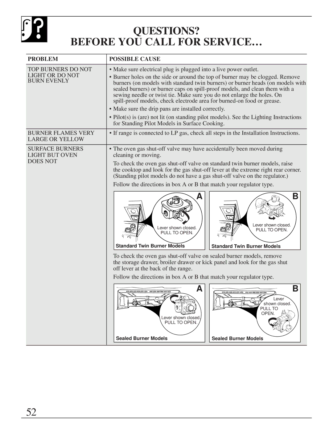 GE XL44 installation instructions QUESTIONS? Before YOU Call for SERVICE…, Problem Possible Cause 