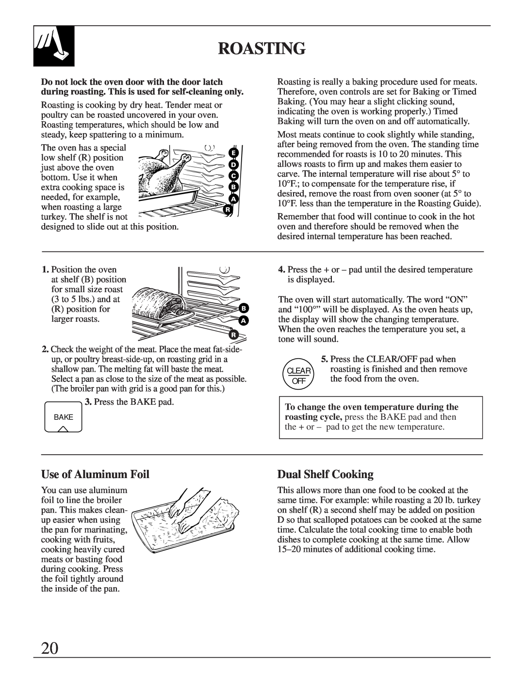 GE XL44 installation instructions Roasting, Use of Aluminum Foil, Dual Shelf Cooking 