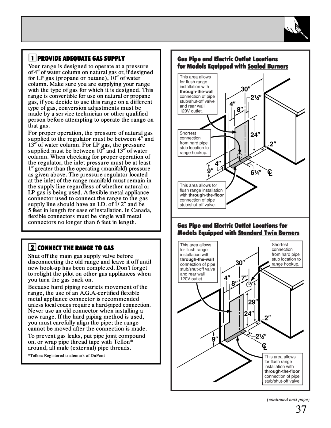 GE XL44 installation instructions Provide Adequate Gas Supply, Connect The Range To Gas, 21⁄2 4, 61⁄ C, 21⁄2 C L 