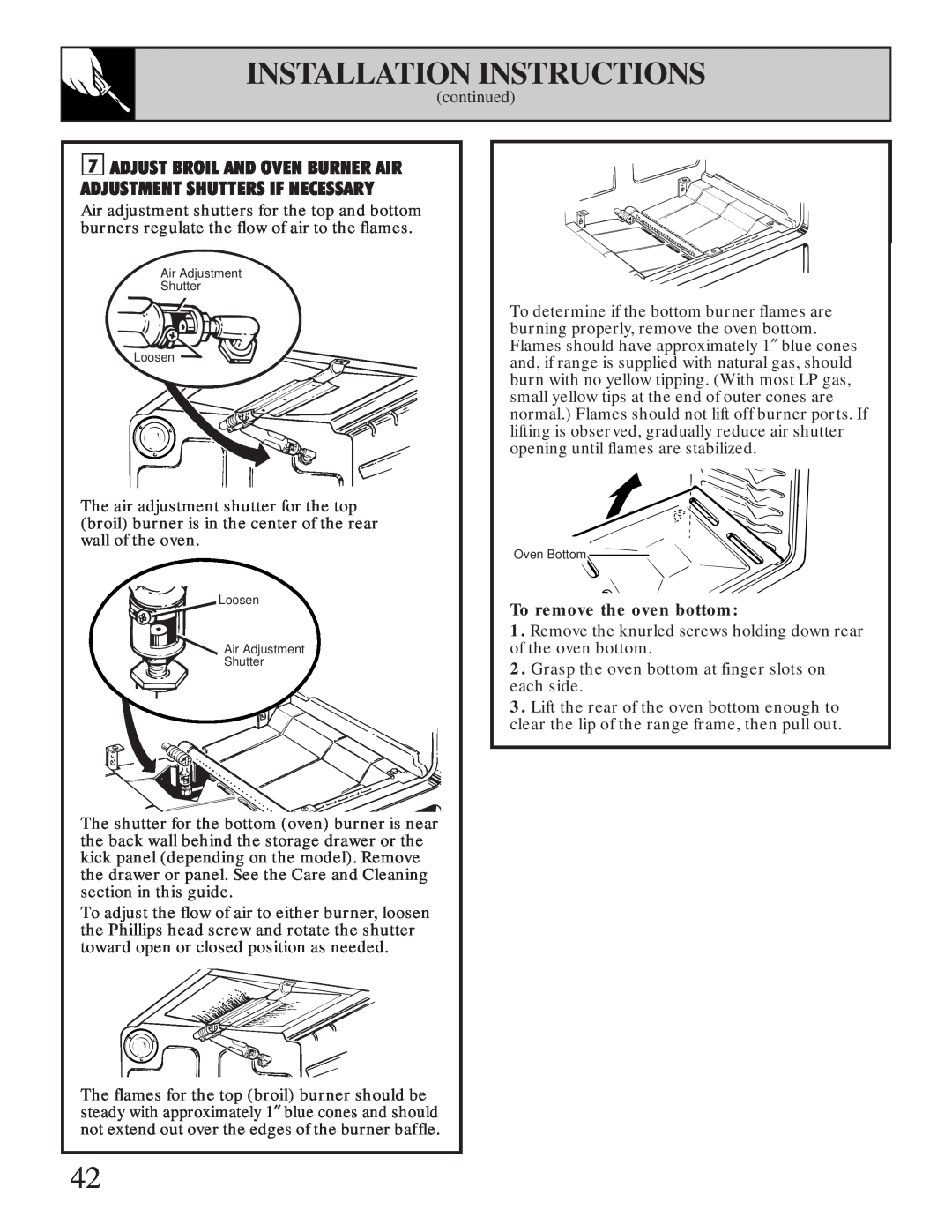 GE XL44 installation instructions Installation Instructions, To remove the oven bottom 