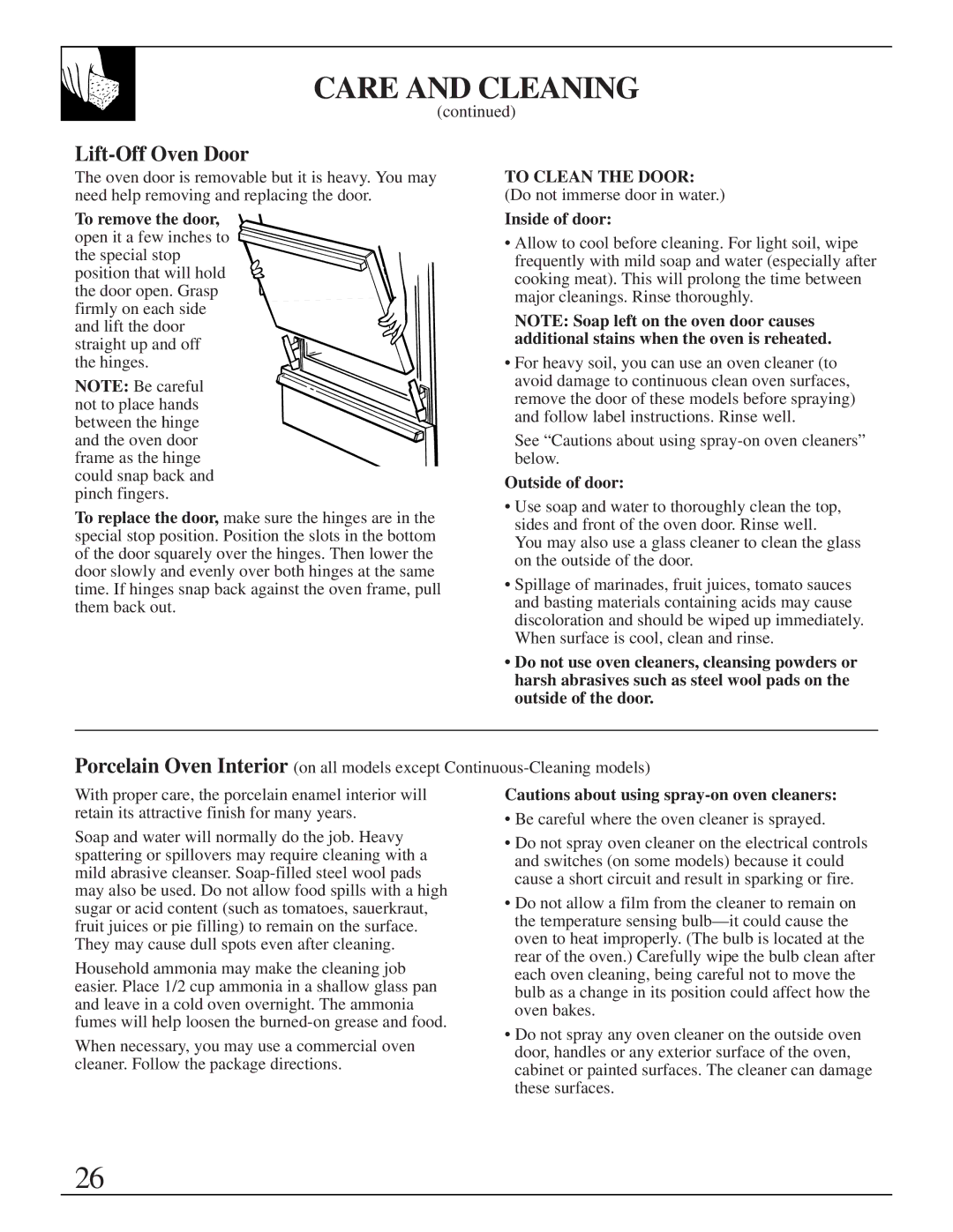 GE XL44TM installation instructions Lift-Off Oven Door, Outside of door 