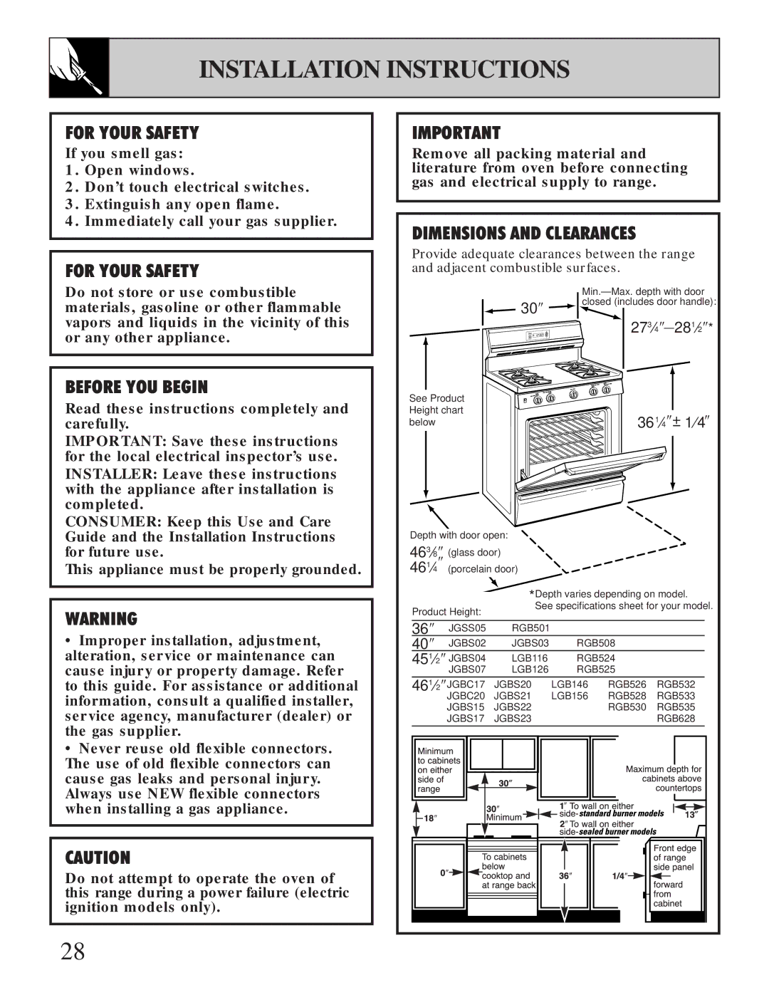 GE XL44TM installation instructions Installation Instructions, For Your Safety 