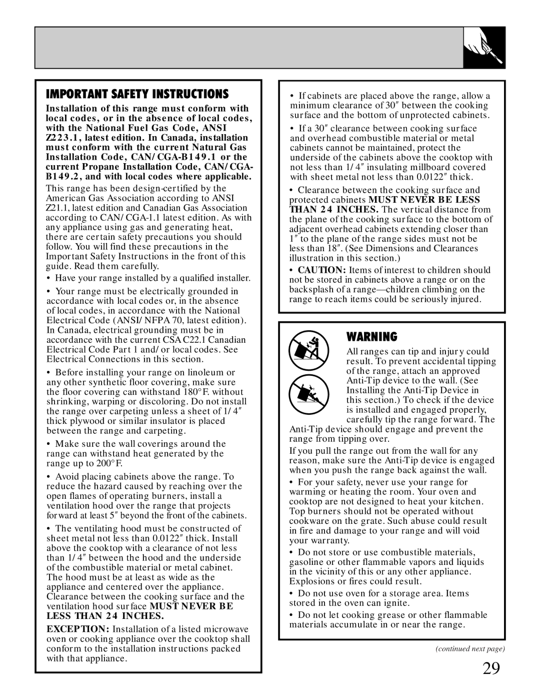 GE XL44TM installation instructions Important Safety Instructions 