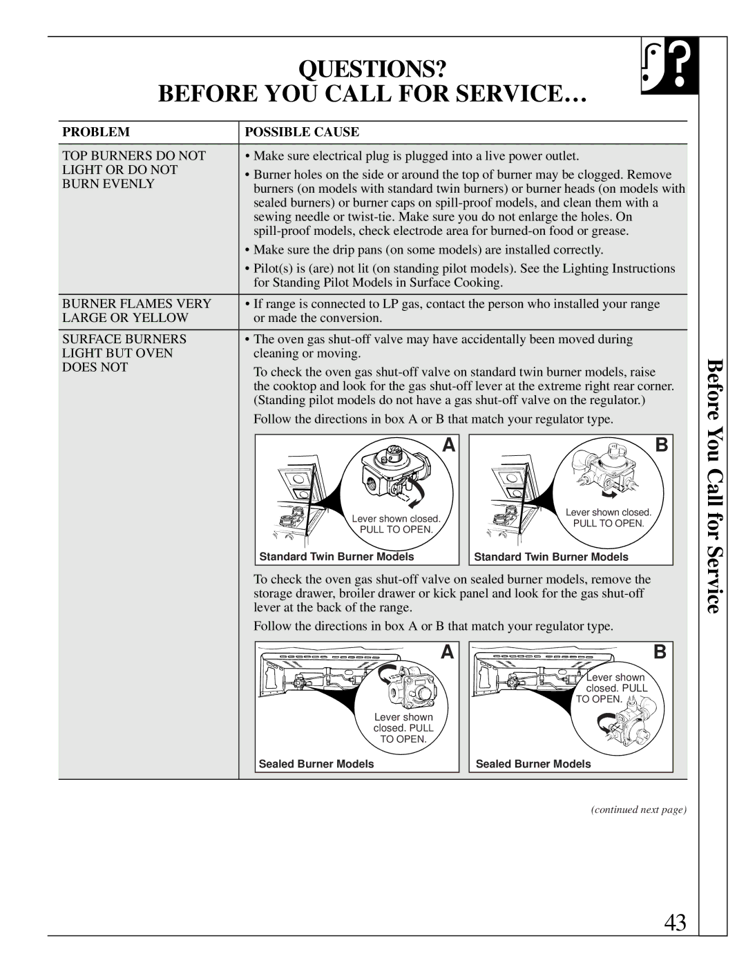 GE XL44TM installation instructions QUESTIONS? Before YOU Call for SERVICE…, Problem Possible Cause 