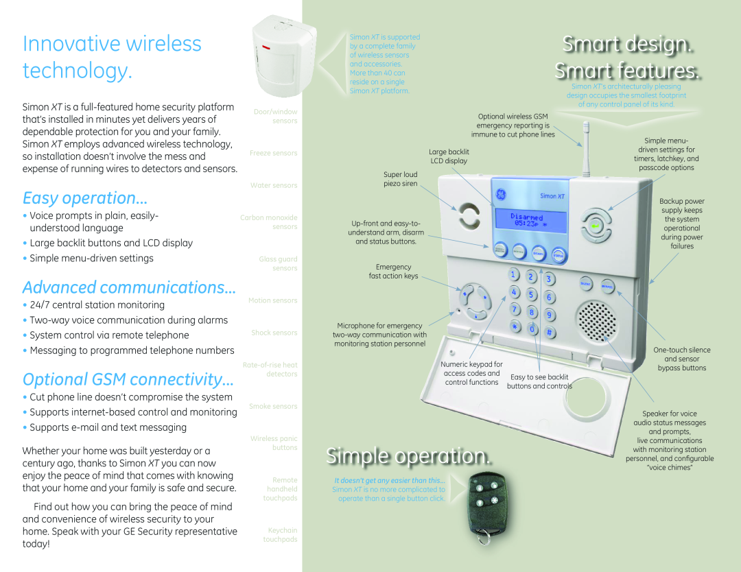 GE XT manual Innovative wireless technology, Smart features, Smart design, Easy operation, Advanced communications 