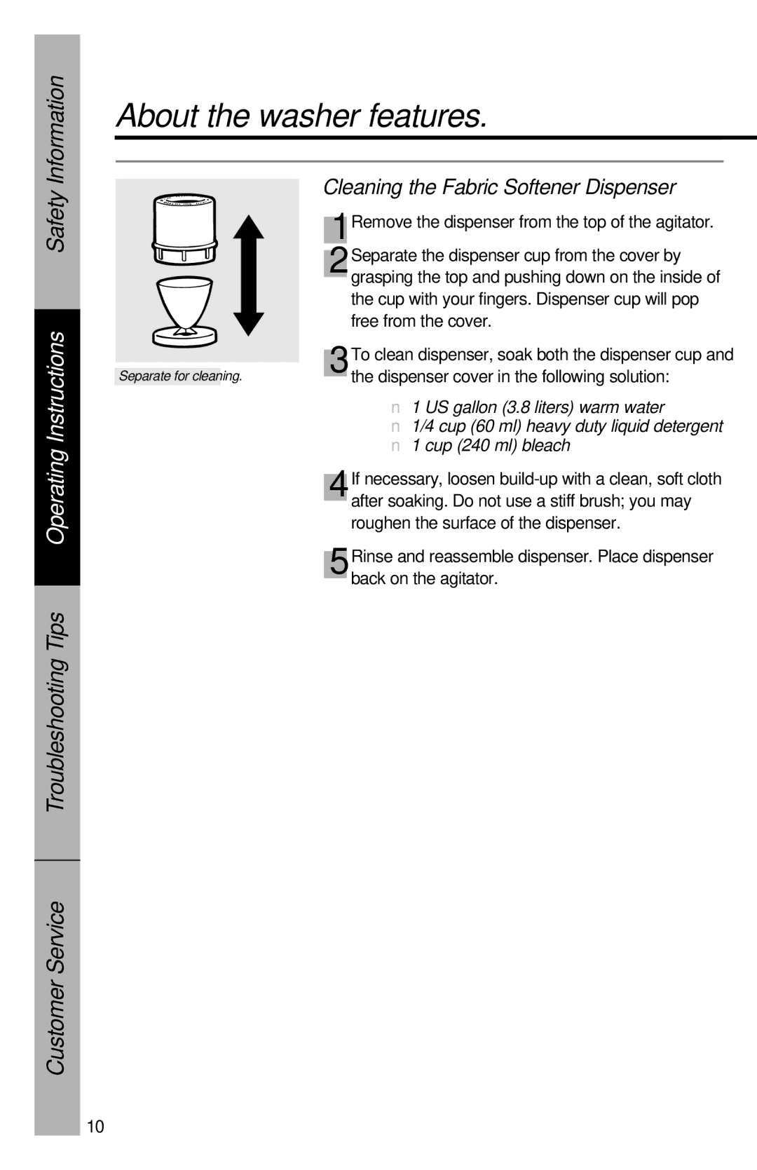 GE YVXR1040 owner manual Cleaning the Fabric Softener Dispenser 