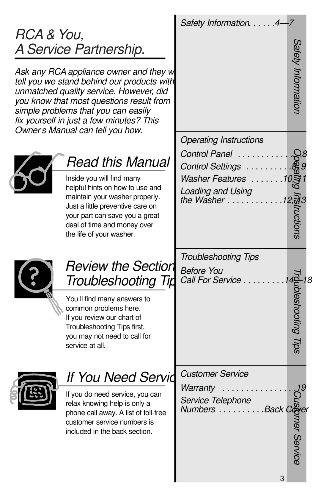 GE YVXR1040 owner manual RCA & You Service Partnership, Review the Section on, Safety Information, Operating Instructions 