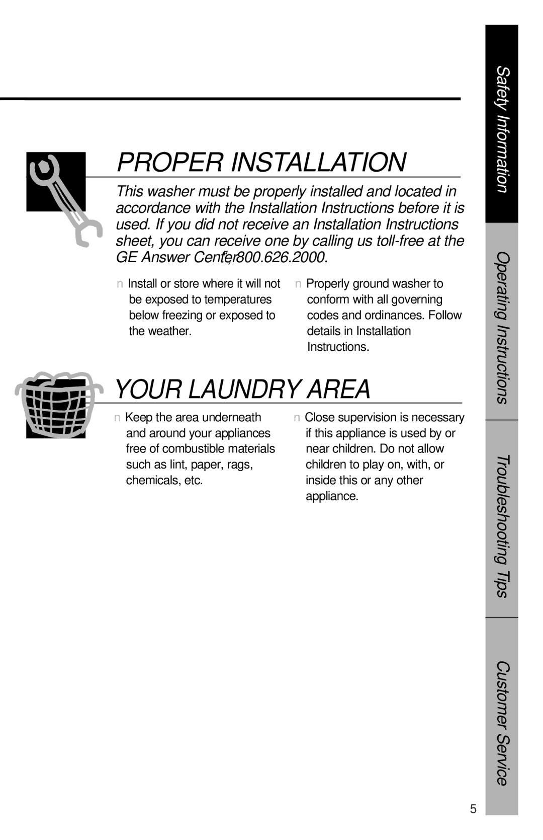 GE YVXR1040 owner manual Proper Installation, Your Laundry Area 