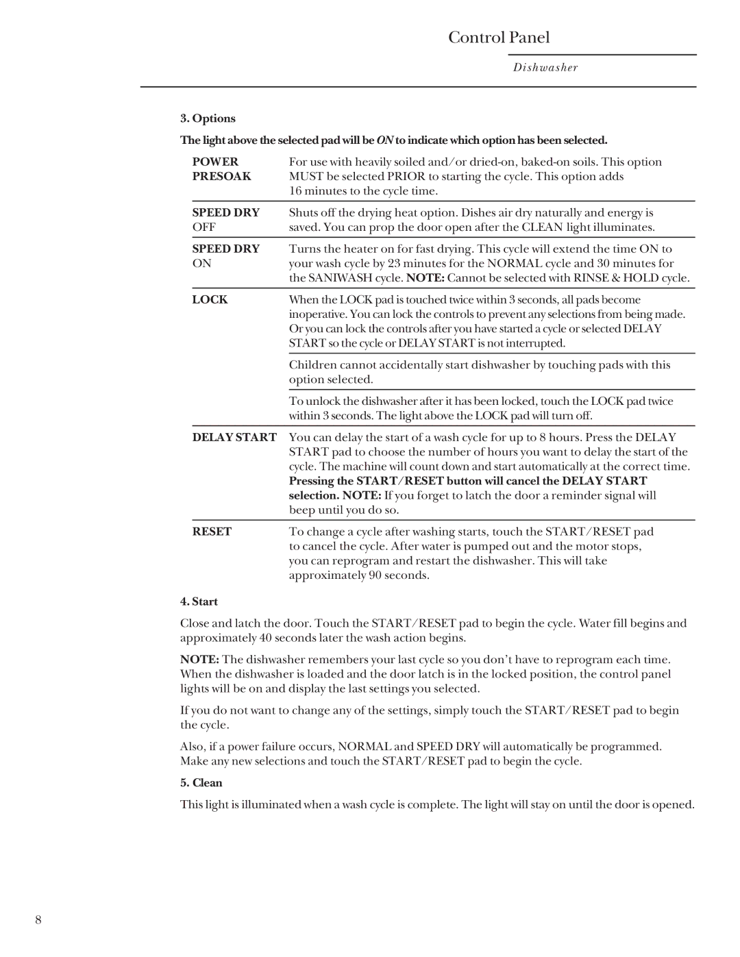 GE ZBD4200, 165D4700P192 manual Power, Presoak, Speed DRY, Off, Lock, Delay Start, Reset 