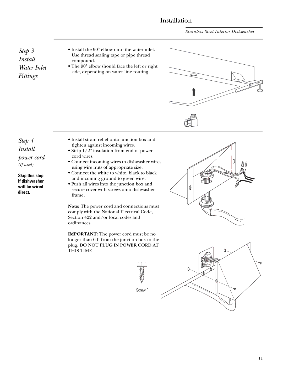 GE ZBD5900, ZBD5700, ZBD5600 installation instructions Step Install Water Inlet Fittings 