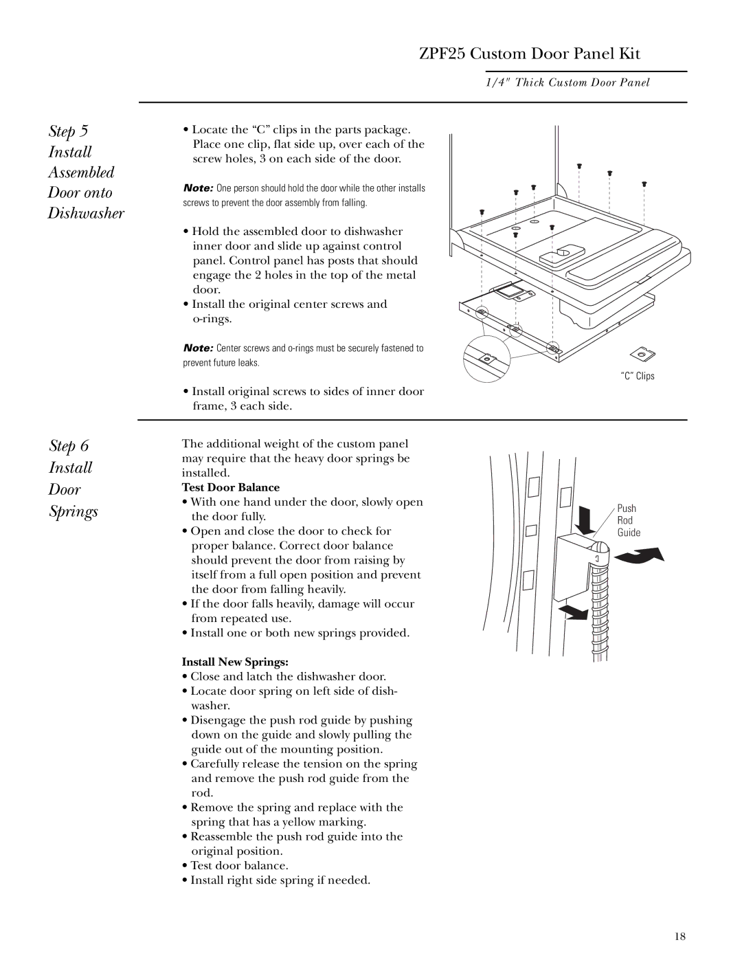 GE ZBD5700, ZBD5600, ZBD5900 installation instructions Step Install Door Springs, Test Door Balance, Install New Springs 