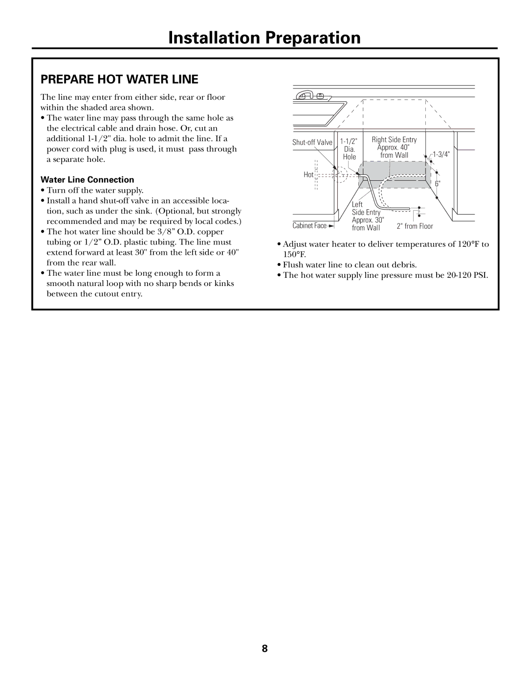 GE ZBD6905, ZBD6400, ZBD6900, ZBD6600, ZBD6500, ZBD6700, ZBD7100, ZBD7000, ZBD7105 Prepare HOT Water Line, Water Line Connection 