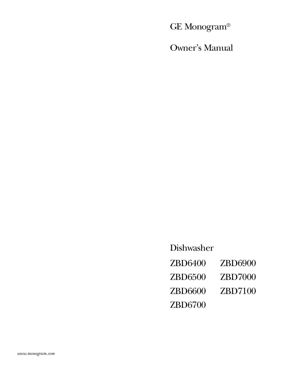 GE ZBD6900, ZBD6400, ZBD6600, ZBD6500, ZBD6700, ZBD7100, ZBD7000 owner manual 