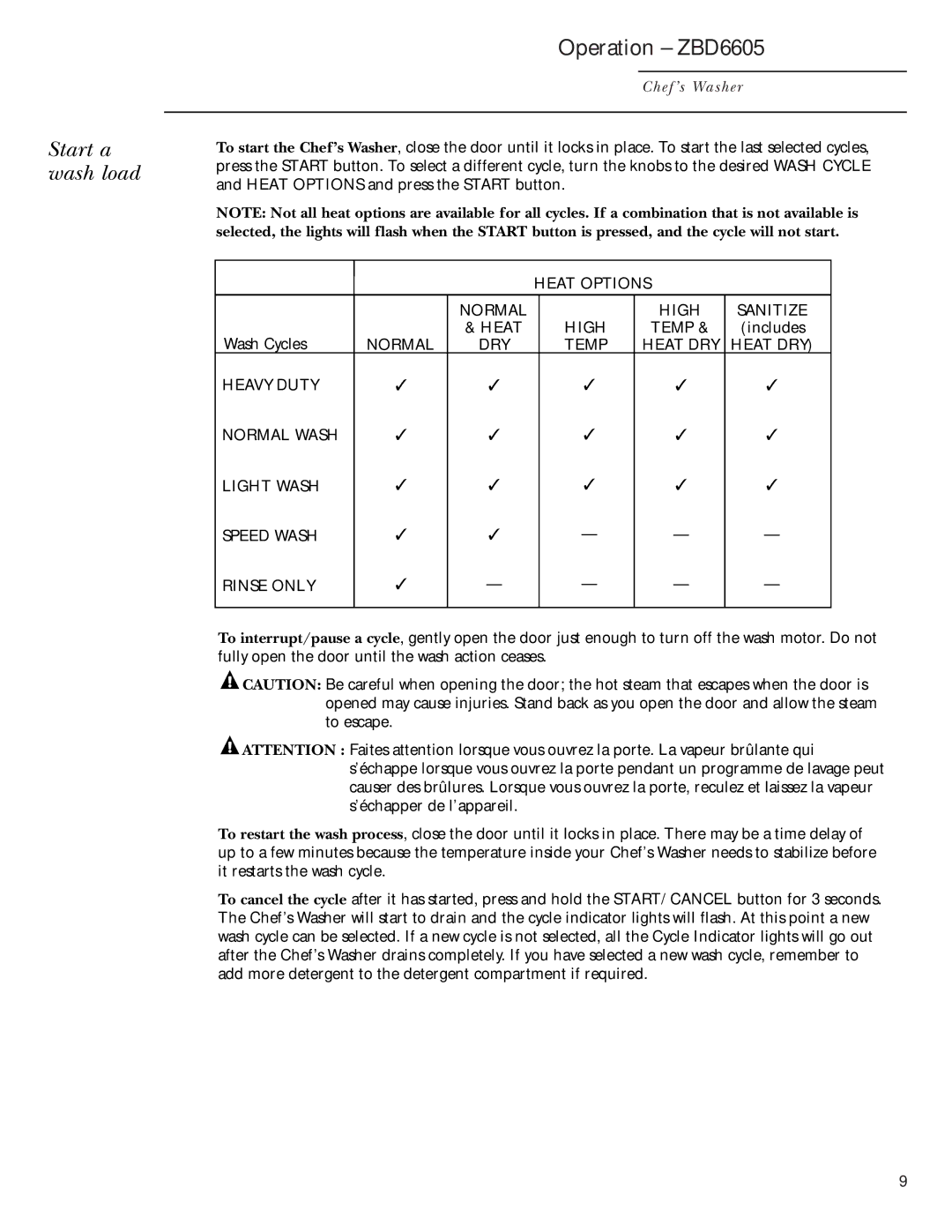 GE ZBD6605 ZBD6905 ZBD7005 ZBD7105 owner manual Start a wash load, Operation ZBD6605 